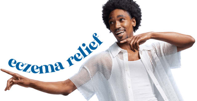Image of man with the words "eczema relief" on his arm
