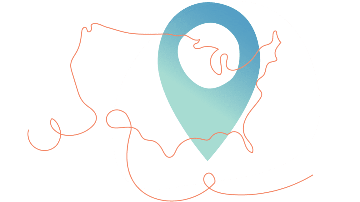 Illustrative line drawing of a map with a location pin