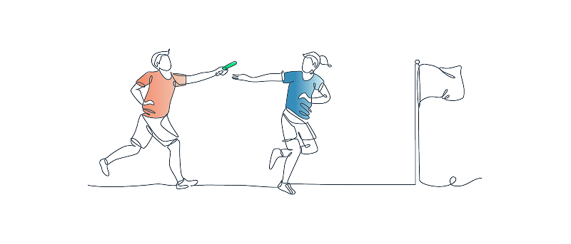 Illustration of two runners passing a baton
