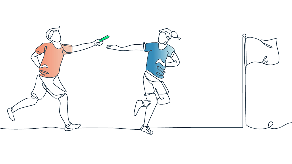 Illustration of two runners passing a baton