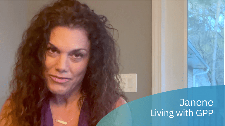 Janene, living with GPP, in a video about discovering a new direction in life